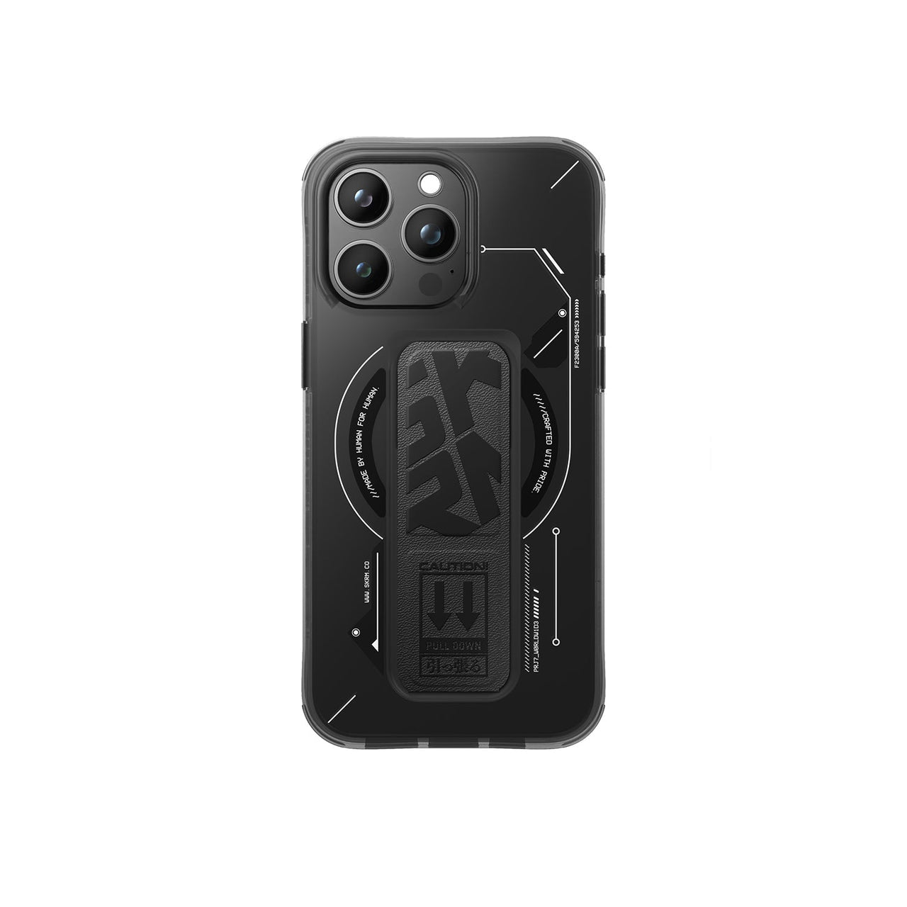 SKINARMA iPhone 15 Pro Magsafe Şarj Özellikli Teknoloji Desenli Standlı Helio Siyah Kılıf