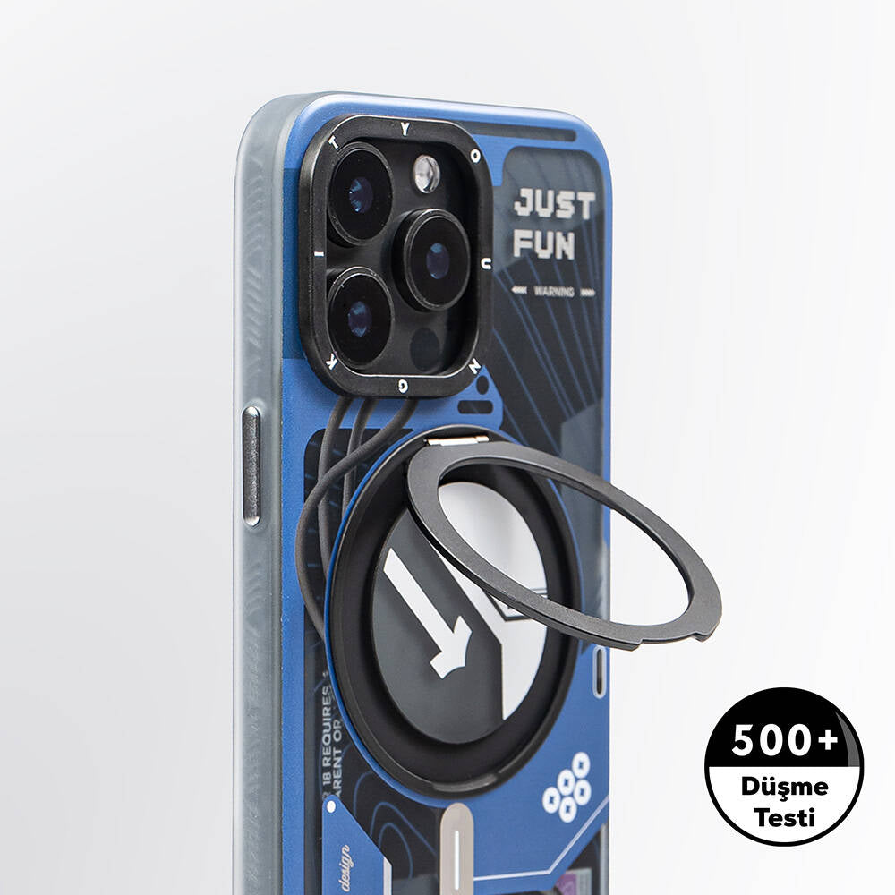 YOUNGKIT iPhone 15 Pro Magsafe Şarj Özellikli 360° Standlı Starship Serisi Mavi Kılıf