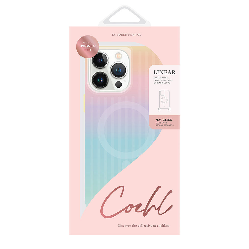 COEHL iPhone 16 Pro Magsafe Şarj Özellikli Renk Geçişli Askı İpi Aparatlı Linear Kılıf