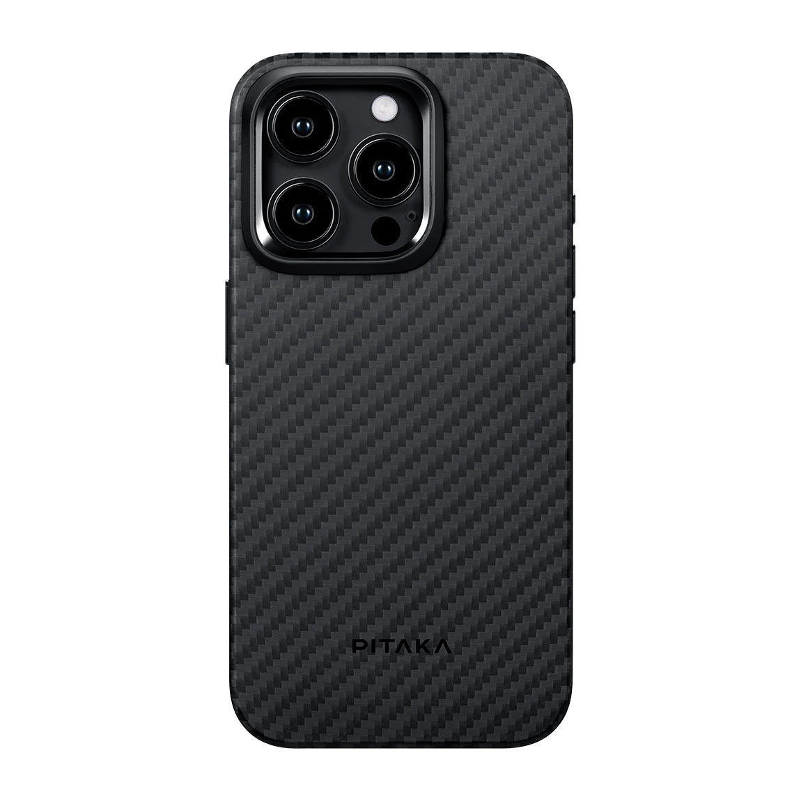 PİTAKA Magsafe Şarj Özellikli İPhone 15 Pro Max 1500D Aramid Fiber Military-Grade Classic Serisi Black-Grey Twill Siyah Kılıf