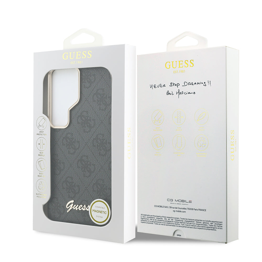 Galaxy S26 Ultra Kılıf Guess Orjinal Lisanslı M-safe Şarj Özellikli Script Yazı Logolu 4G Desenli Kapak Siyah