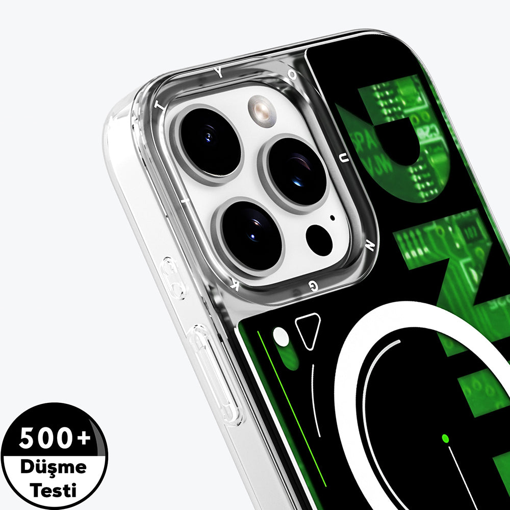 YOUNGKİT iPhone 16 Pro Max Magsafe Şarj Özellikli Airbagli Çift Katmanlı Future Streamer Serisi Yeşil Kılıf