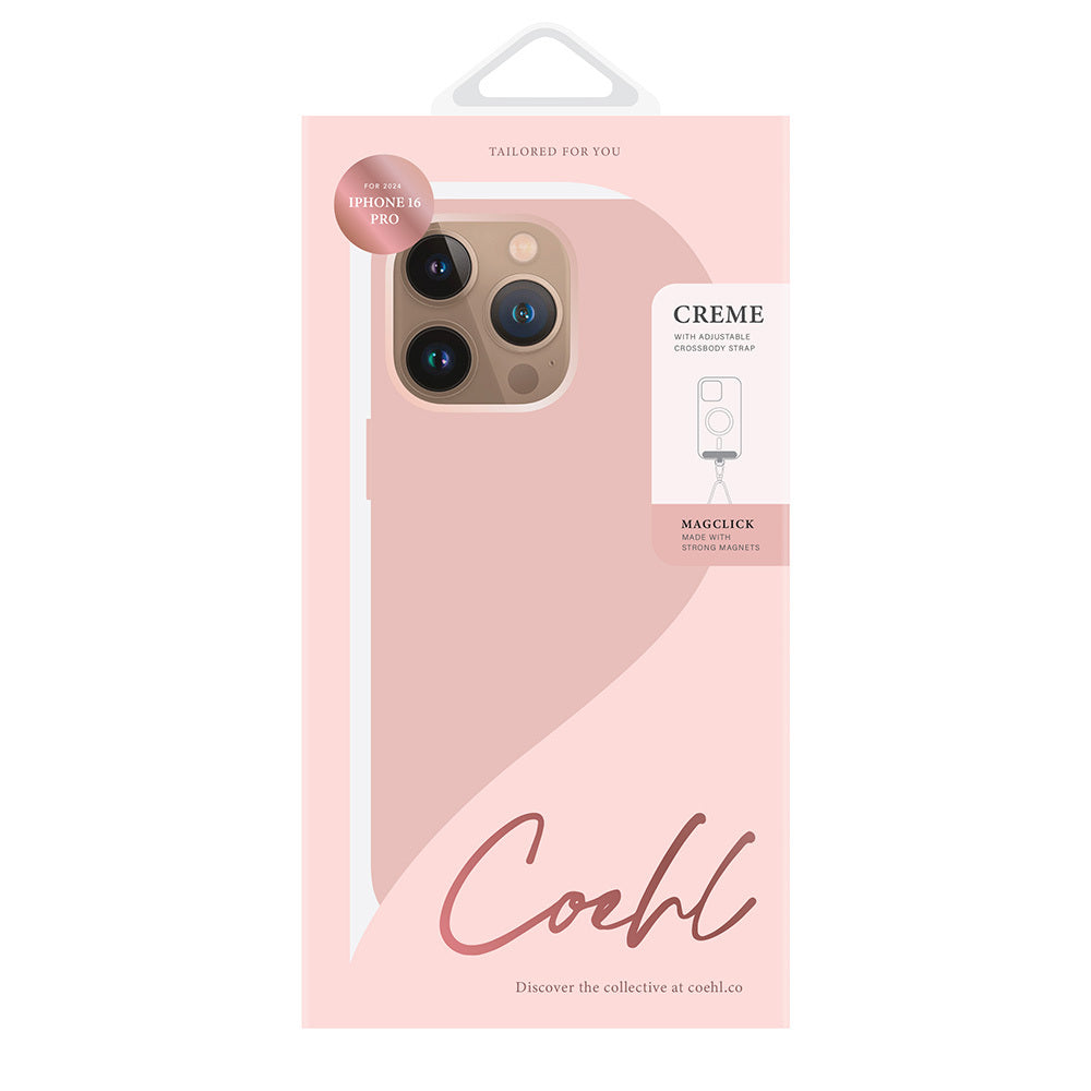 COEHL iPhone 16 Pro Magsafe Şarj Özellikli Soft Arka Yüzey Askı İpli Creme Pembe Kılıf