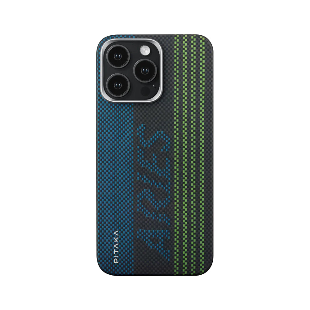PİTAKA iPhone 15 Pro Magsafe Şarj Özellikli Lumintex Teknolojili Fosforlu Aramid Fiber Pitaka Tactile Woven Aries Serisi Kılıf