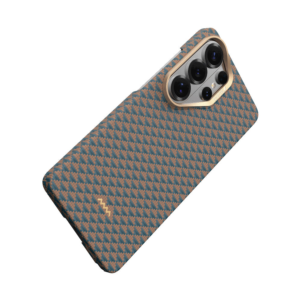 Galaxy S26 Ultra Kılıf M-safe Şarj Özellikli Raptic Aramid Skin Origin Serisi Kapak Gold-Mavi