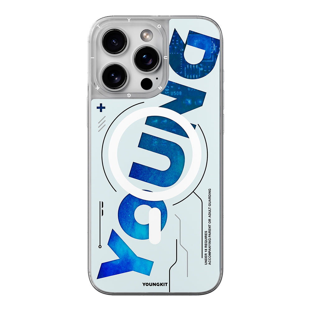 YOUNGKİT iPhone 16 Pro Max Magsafe Şarj Özellikli Airbagli Çift Katmanlı Future Streamer Serisi Mavi Kılıf