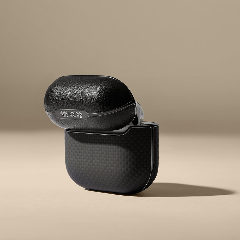 Apple Airpods 4 Kılıf 1500D Aramid Fiber Pitaka Ultra-Slim Classic Serisi Black-Grey Twill Kapak