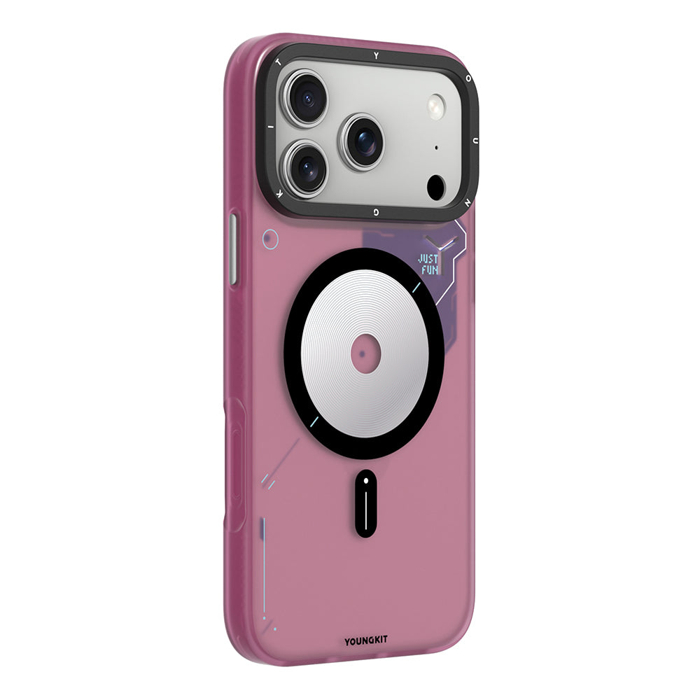 Apple iPhone 17 Pro Max Kılıf M-safe Şarj Özellikli Disk Desenli Youngkit Disc Battle Kapak Bordo