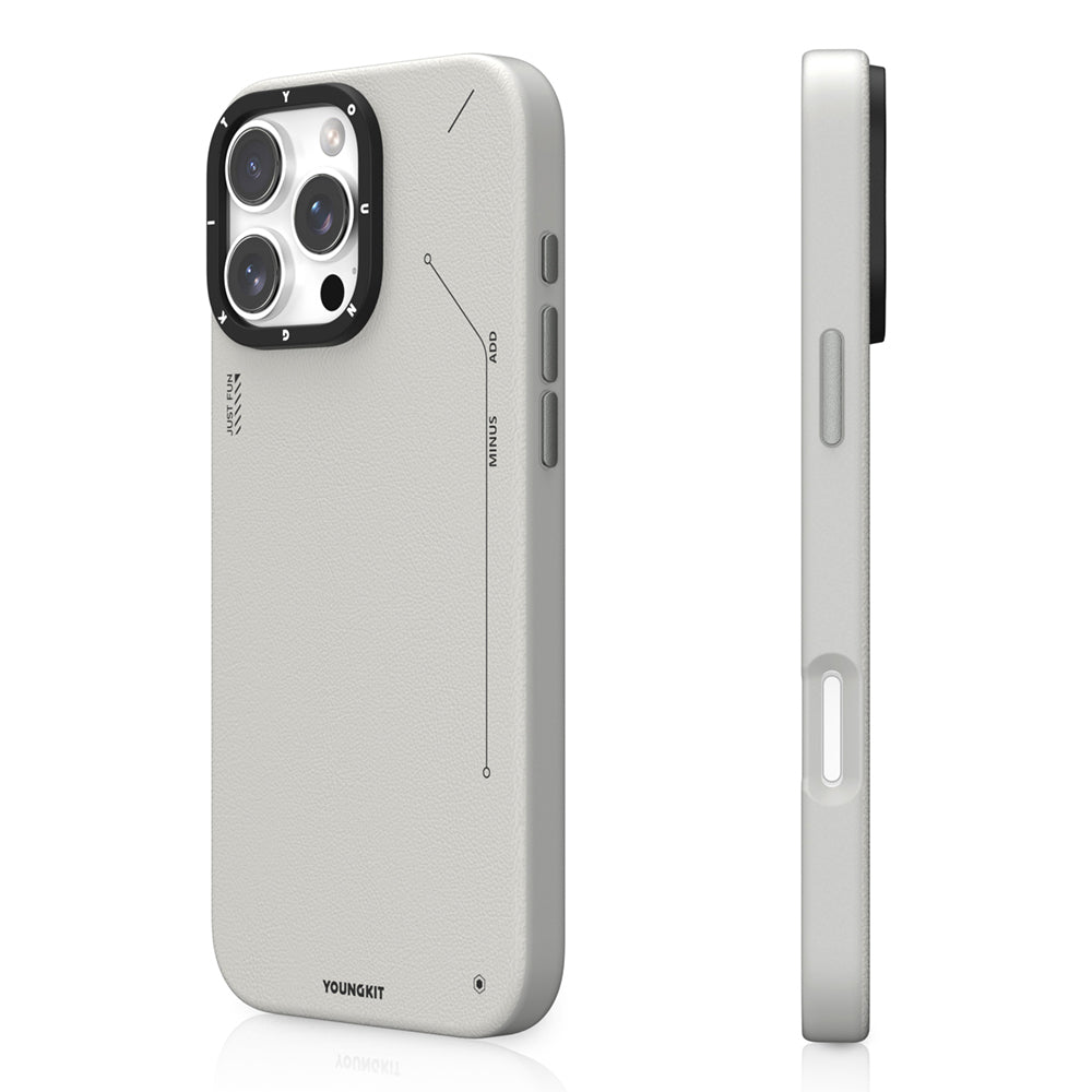 YOUNGKIT iPhone 16 Pro Max Magsafe Şarj Özellikli Basit Mat Deri Desenli Tech Fashion Serisi Gri Kılıf