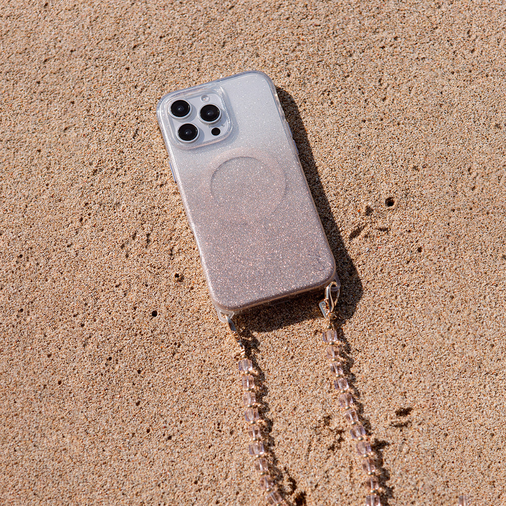 COEHL iPhone 16 Pro Magsafe Şarj Özellikli Simli Arka Yüzey Askı İpi Aparatlı Lumino Rose Gold Kılıf