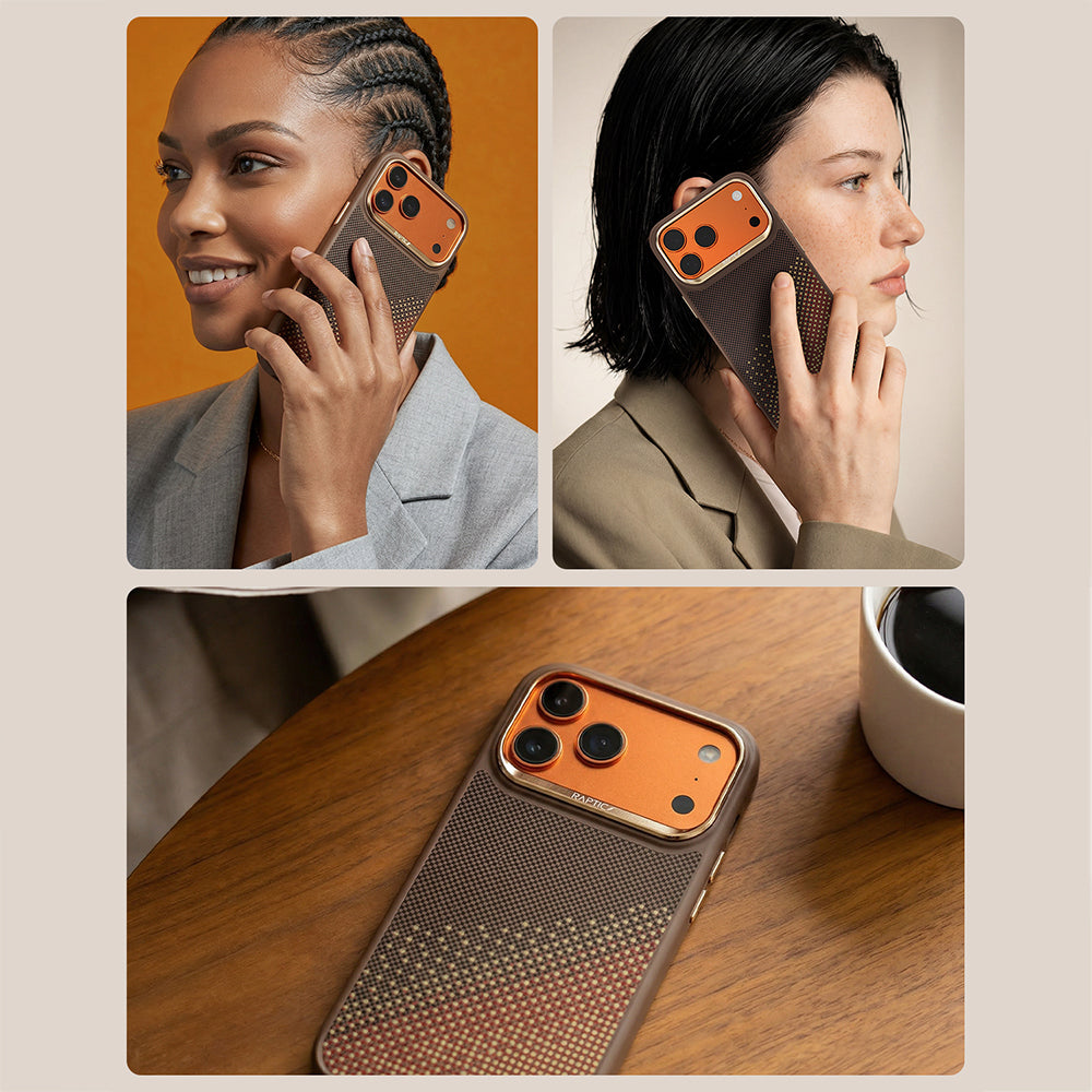 Apple iPhone 17 Pro Max Kılıf M-safe Şarj Özellikli Raptic Aramid Dual Serenity Serisi Kapak Kahverengi