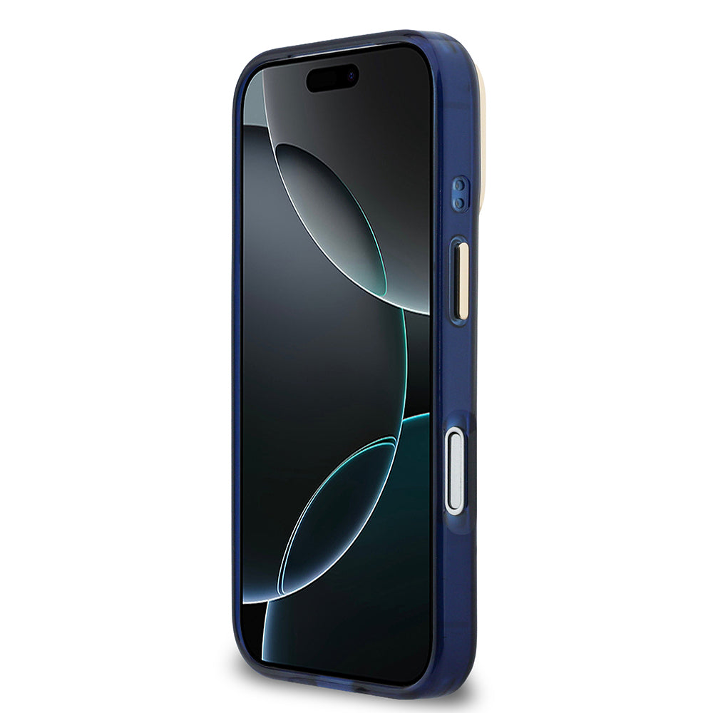 Apple iPhone 17 Pro Kılıf Guess Orjinal Lisanslı Yazı ve 4G Büyük Metal Logolu Silikon Kapak Mavi