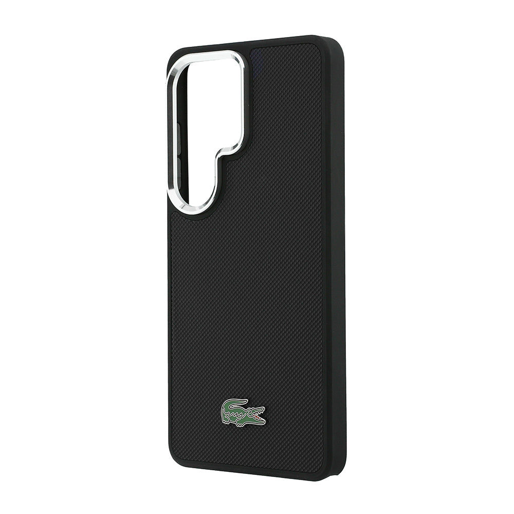 Galaxy S26 Ultra Kılıf Lacoste Orjinal Lisanslı PU Pike Desenli Arka Yüzey İkonik Timsah Metal Logolu Kapak Siyah