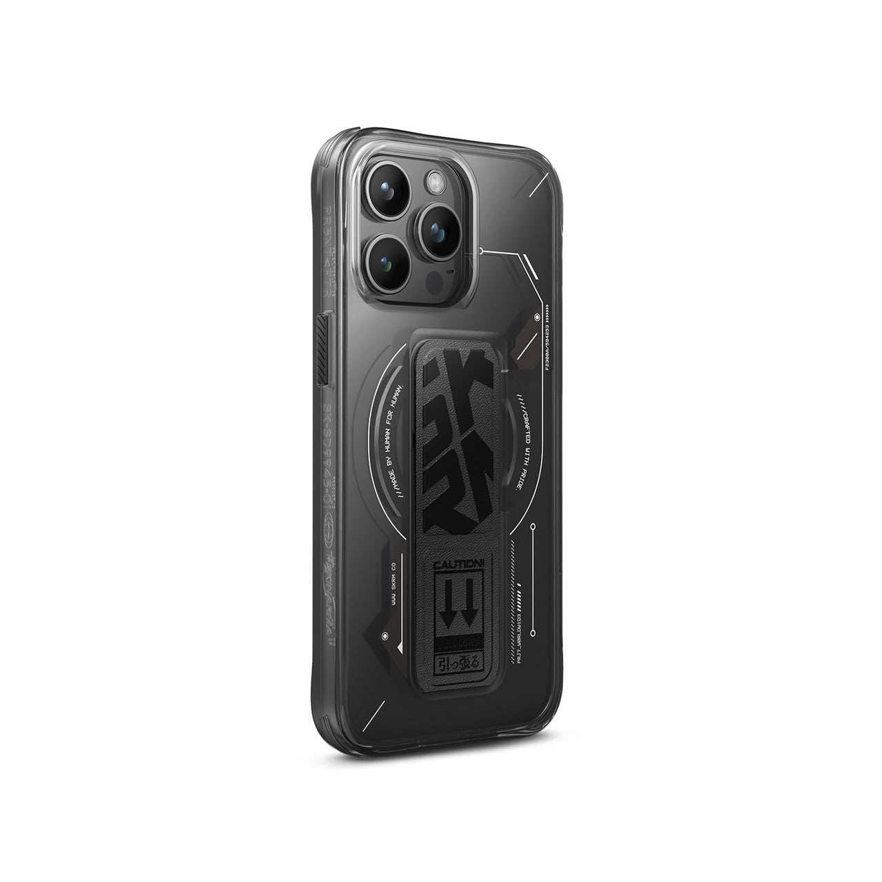 SKINARMA iPhone 15 Pro Magsafe Şarj Özellikli Teknoloji Desenli Standlı Helio Siyah Kılıf