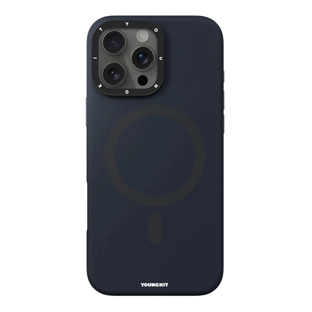 YOUNGKIT iPhone 15 Pro Max Magsafe Şarj Özellikli Kamera Standlı Silikon Bitty Cream Mavi Kılıf