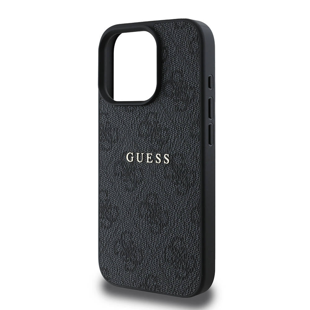 GUESS iPhone 16 Pro Orjinal Lisanslı Magsafe Şarj Özellikli 4G Desenli Yazı Logolu Siyah Kılıf