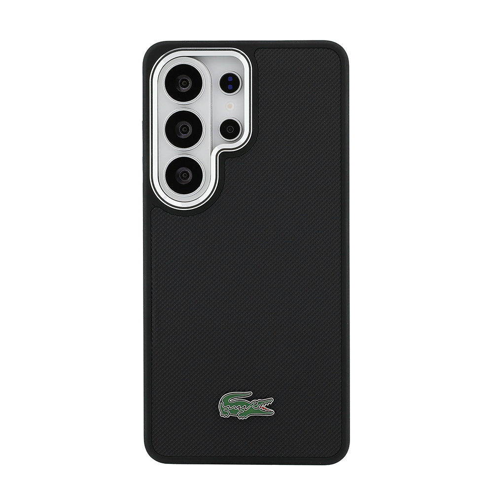 Galaxy S26 Ultra Kılıf Lacoste Orjinal Lisanslı PU Pike Desenli Arka Yüzey İkonik Timsah Metal Logolu Kapak Siyah