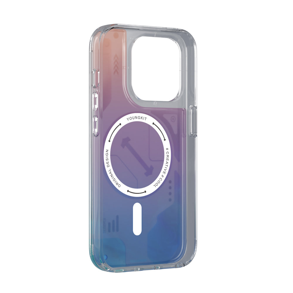 YOUNGKİT iPhone 16 Pro Max Magsafe Şarj Özellikli Parlak Kumlu Sıvılı Tasarımlı Galaxy Fantasy Serisi Mavi Kılıf