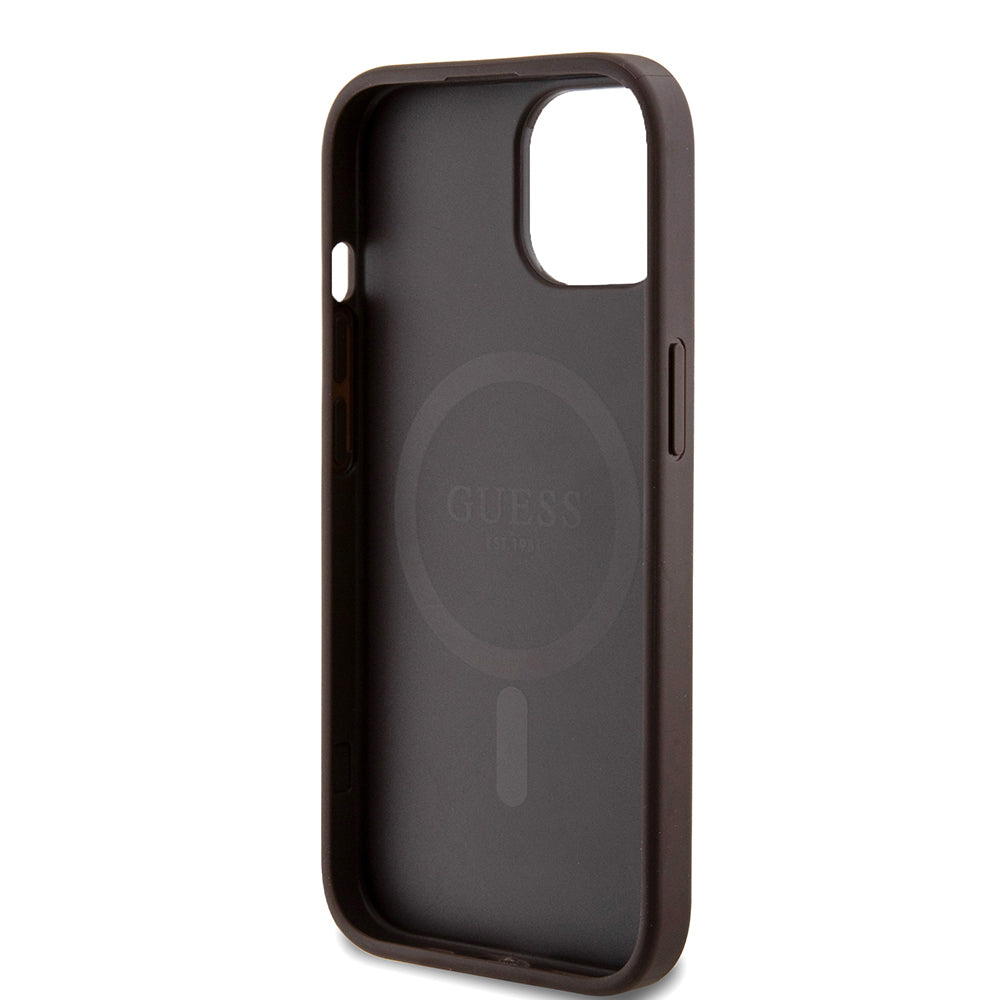 GUESS iPhone 15 Orjinal Lisanslı Magsafe Şarj Özellikli Small 4G Classic Kahverengi Kılıf