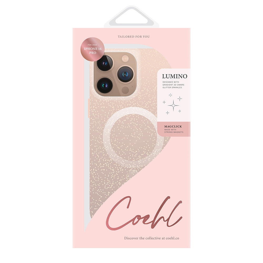 COEHL iPhone 16 Pro Magsafe Şarj Özellikli Simli Arka Yüzey Askı İpi Aparatlı Lumino Rose Gold Kılıf