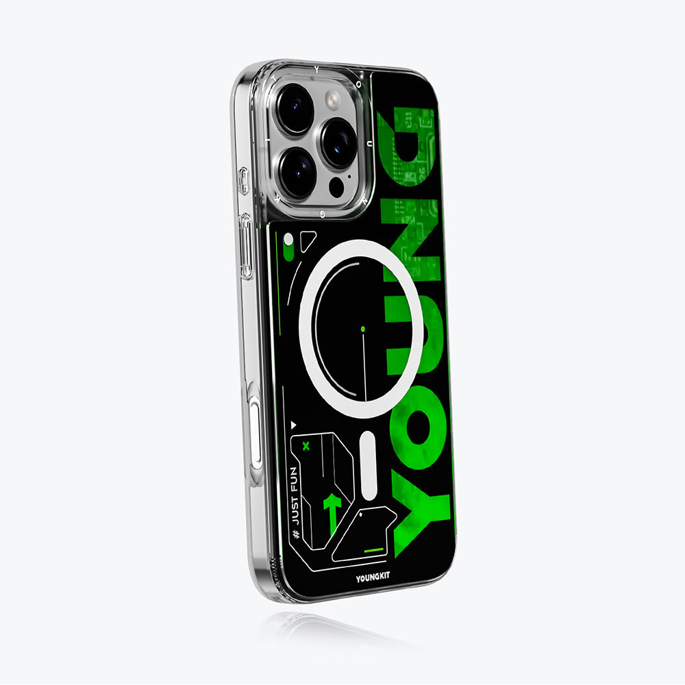 YOUNGKİT iPhone 16 Pro Max Magsafe Şarj Özellikli Airbagli Çift Katmanlı Future Streamer Serisi Yeşil Kılıf
