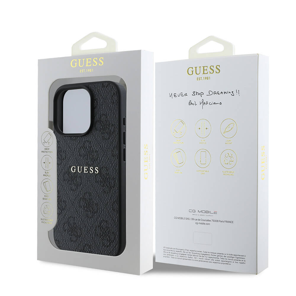 GUESS iPhone 16 Pro Orjinal Lisanslı Magsafe Şarj Özellikli 4G Desenli Yazı Logolu Siyah Kılıf