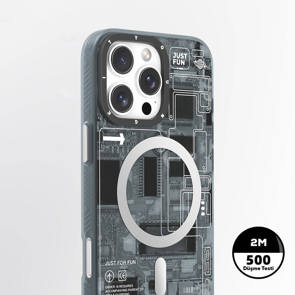 YOUNGKİT iPhone 16 Pro Max Magsafe Şarj Özellikli Technology Serisi Gri Kılıf