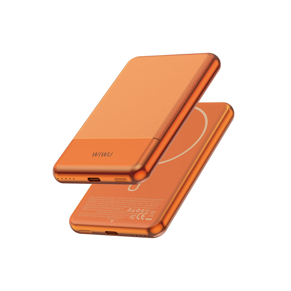 Wiwu Wi-P088 LED Işık Göstergeli PD 20W Kablosuz Powerbank 5000mAh 15W Turuncu