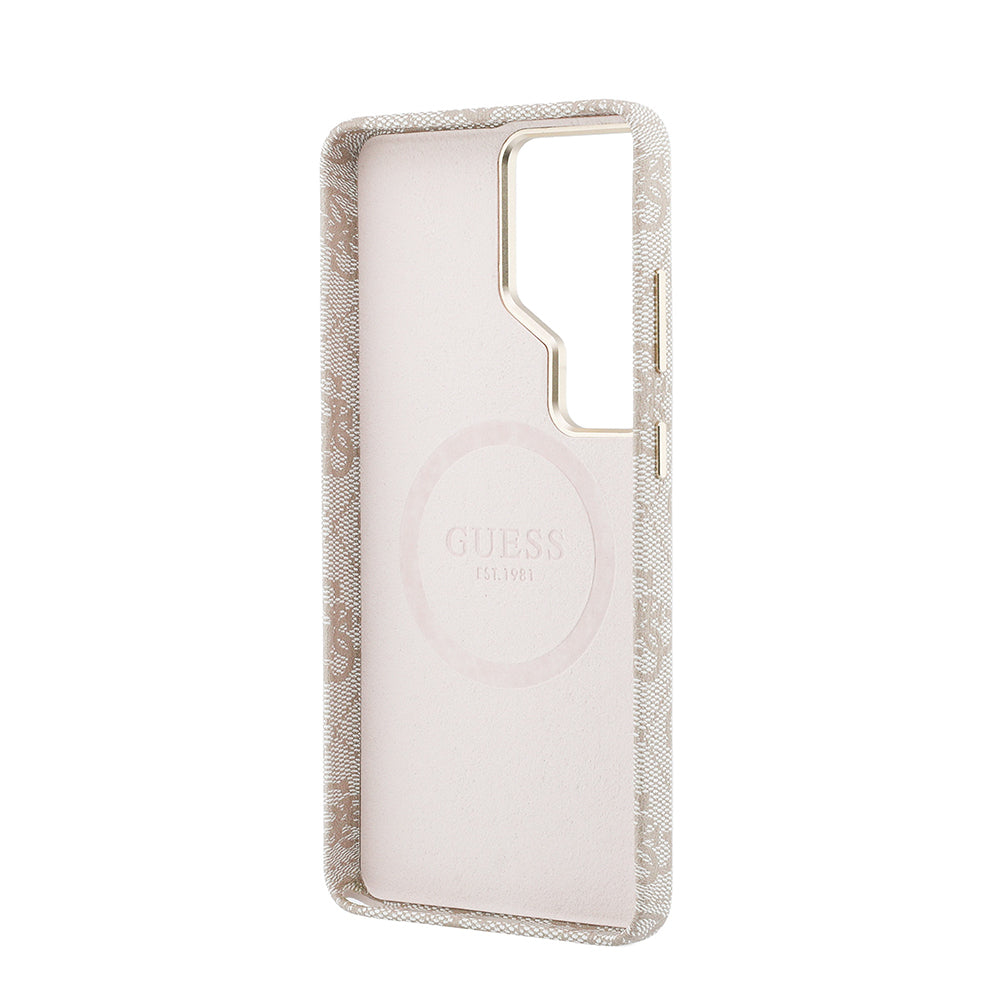 Galaxy S26 Ultra Kılıf Guess Orjinal Lisanslı M-safe Şarj Özellikli Script Yazı Logolu 4G Desenli Kapak Pembe