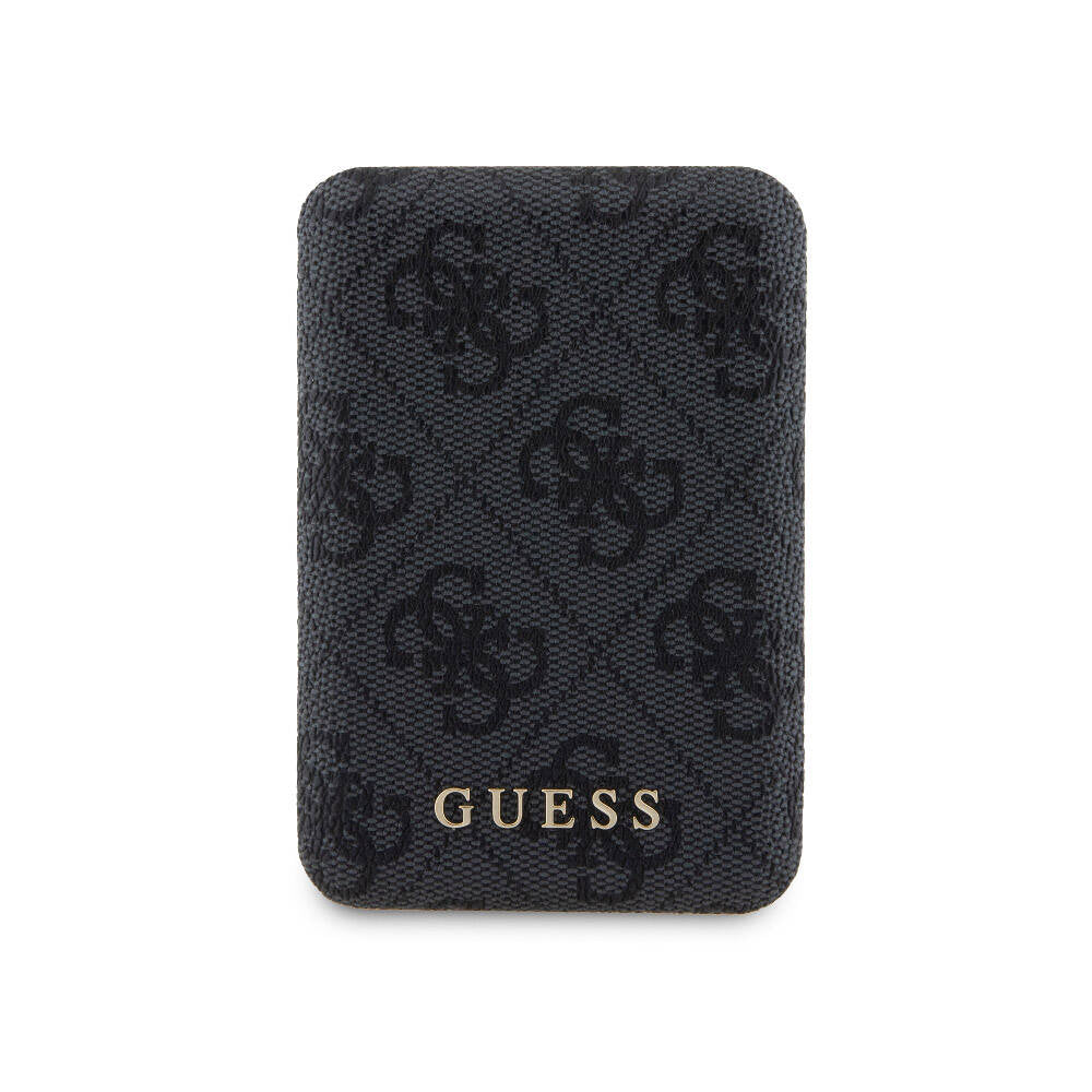 Guess Orjinal Lisanslı Magsafe Şarj Özellikli Yazı Logolu 4G Desenli Siyah Kapak +  Siyah Powerbank 5000mAh 2in1 Set - enzaksesuar