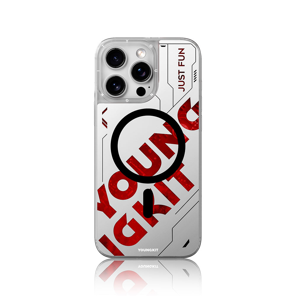 YOUNGKİT iPhone 16 Pro Max Magsafe Şarj Özellikli Airbagli Çift Katmanlı Future Streamer Serisi Kırmızı Kılıf