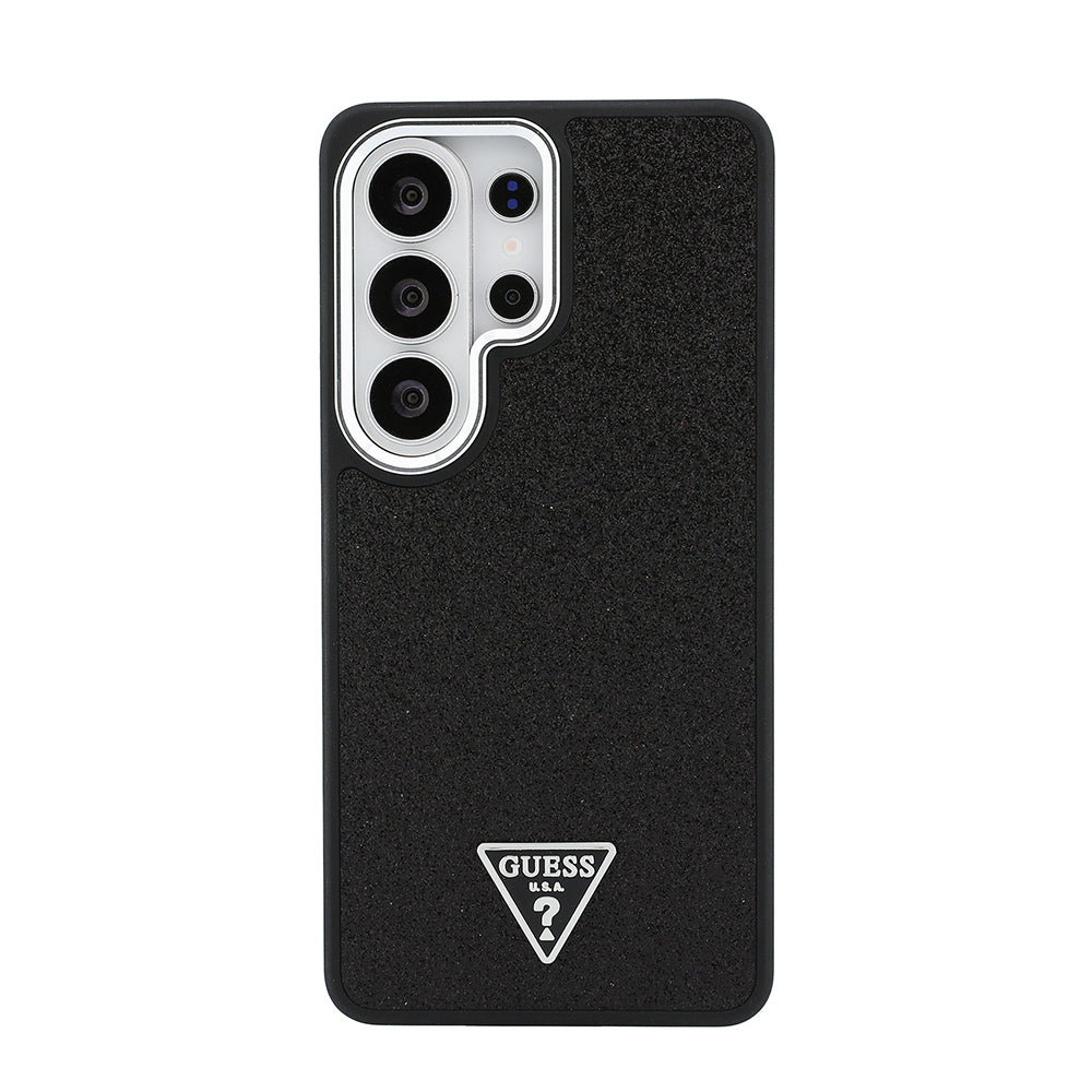 Galaxy S26 Ultra Kılıf Guess Orjinal Lisanslı M-safe Şarj Özellikli Metal Kamera Çerçeveli Üçgen Logolu Glitter Kapak Siyah