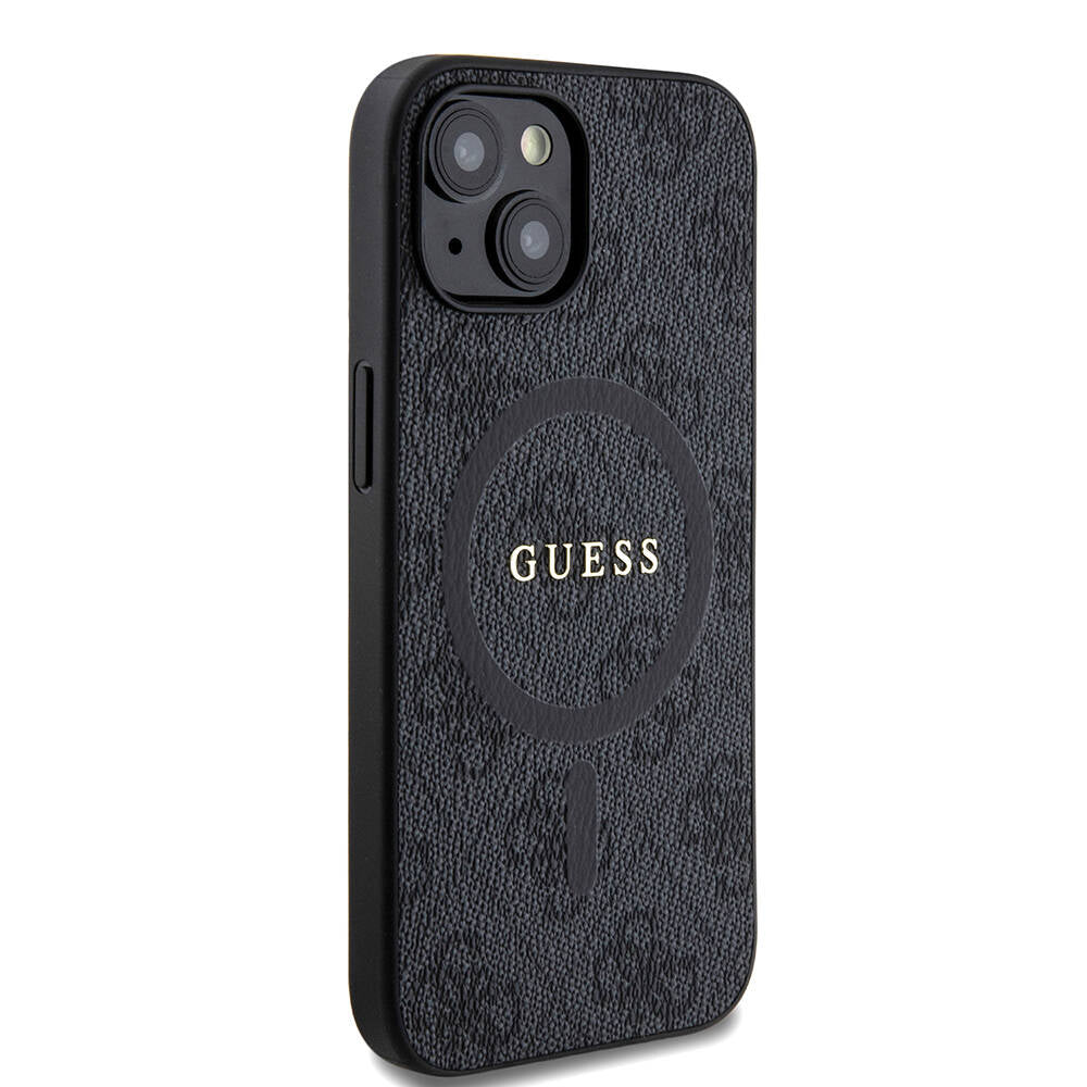 GUESS iPhone 14 Orjinal Lisanslı Magsafe Şarj Özellikli 4G Desenli Yazı Logolu Siyah Kılıf