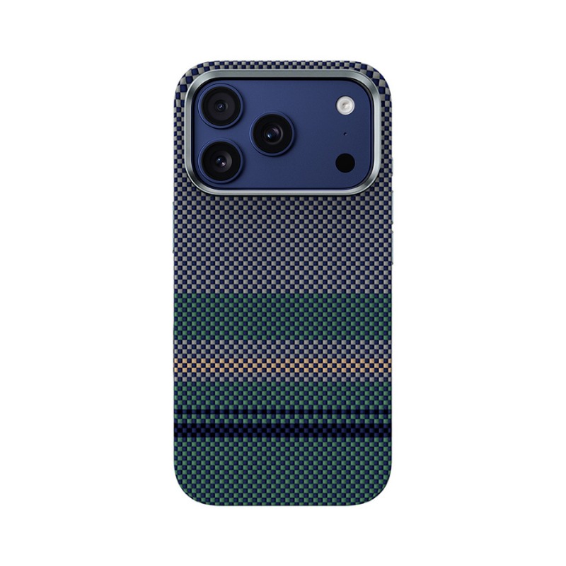 Apple iPhone 17 Pro Max Kılıf M-safe Şarj Özellikli Karbon Fiber Tasarımlı Benks Aurora ArmorPro Kevlar Kapak Yeşil