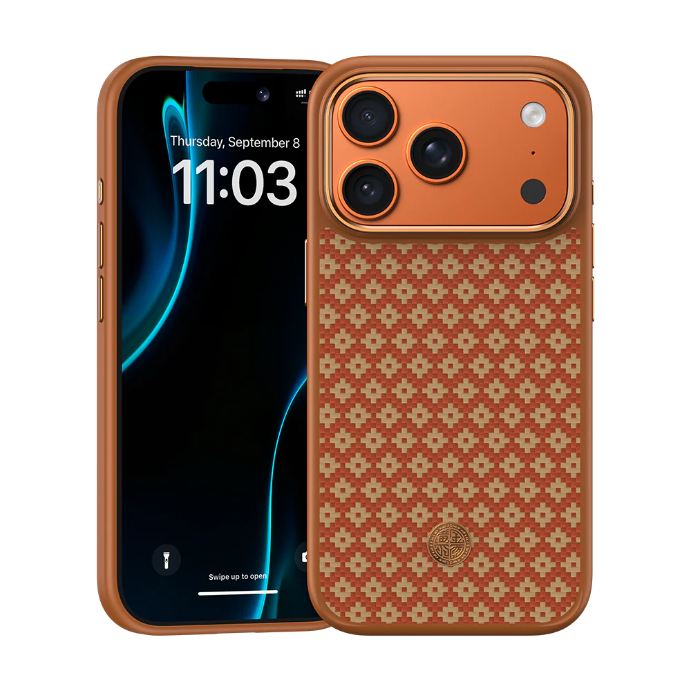 Apple iPhone 17 Pro Kılıf M-Safe Şarj Özellikli Benks ArmorPro ArmorGrid Serisi Kevlar Kapak Açık Turuncu