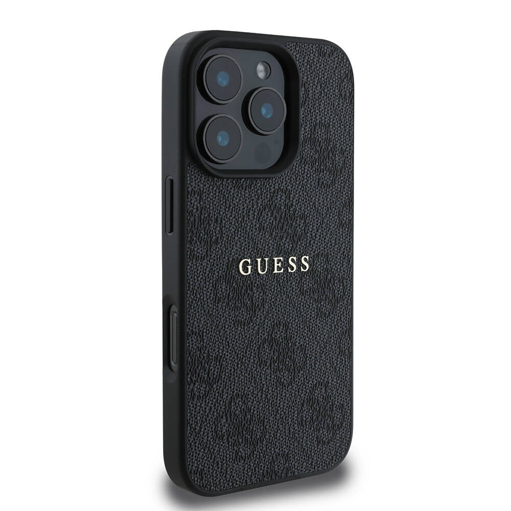 GUESS iPhone 16 Pro Orjinal Lisanslı Magsafe Şarj Özellikli 4G Desenli Yazı Logolu Siyah Kılıf