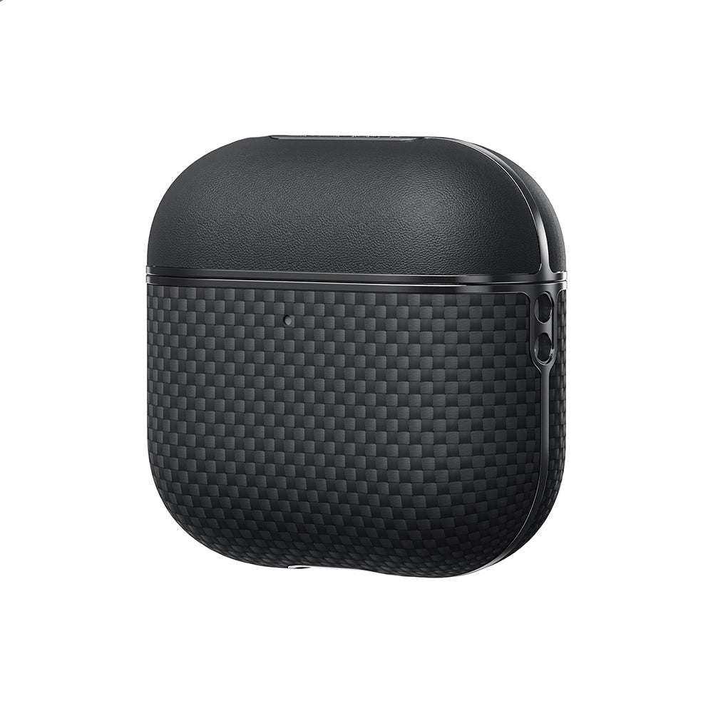 Apple Airpods 4 Kılıf 1500D Aramid Fiber Pitaka Ultra-Slim Classic Serisi Black-Grey Twill Kapak