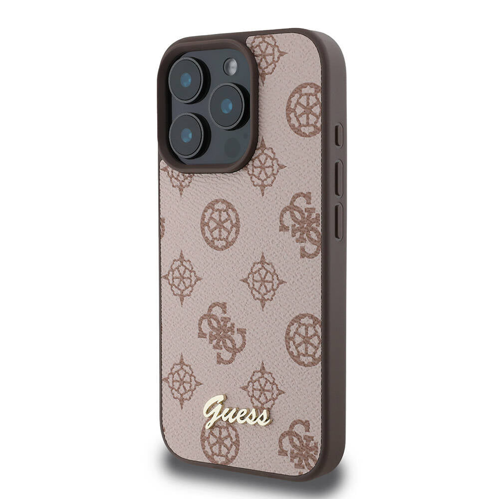 GUESS iPhone 16 Pro Orjinal Lisanslı Magsafe Şarj Özellikli Yazı Logolu Peony Kahverengi Kılıf