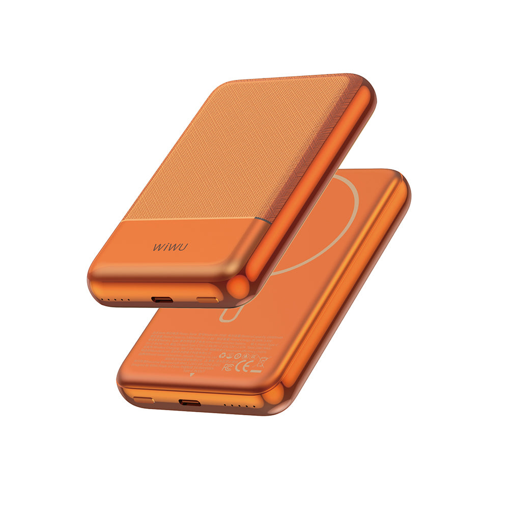 Wiwu Wi-P089 LED Işık Göstergeli PD 20W Kablosuz Powerbank 10.000mAh 15W Turuncu