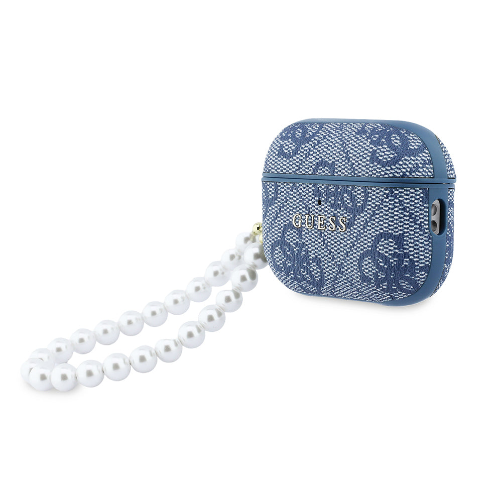 Apple Airpods Pro 3 Kılıf Guess Orjinal Lisanslı 4G Desenli İnci Bilek Askılı Kapak Mavi