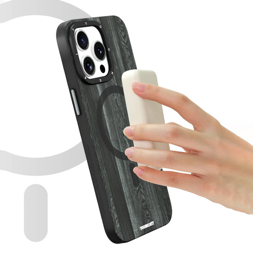 Magsafe Şarj Özellikli Sararmaya Dayanıklı Youngkit Wood Forest Serisi Siyah Kapak - enzaksesuar