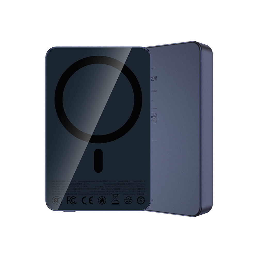 Recci RPB-W36 Ultra İnce PD 20W Hızlı Şarj Özellikli Wireless Powerbank 15W 10000mAh Mavi