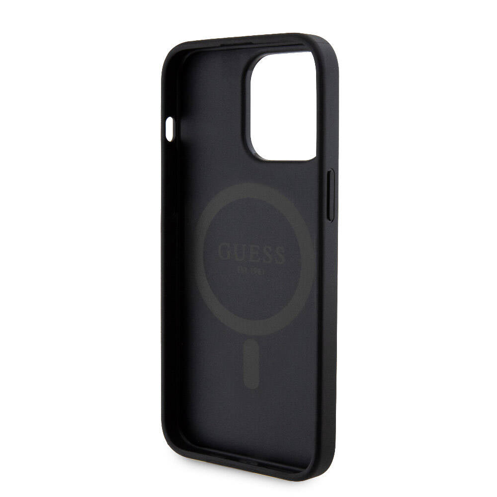 Guess Orjinal Lisanslı Magsafe Şarj Özellikli Yazı Logolu 4G Desenli Siyah Kapak +  Siyah Powerbank 5000mAh 2in1 Set - enzaksesuar
