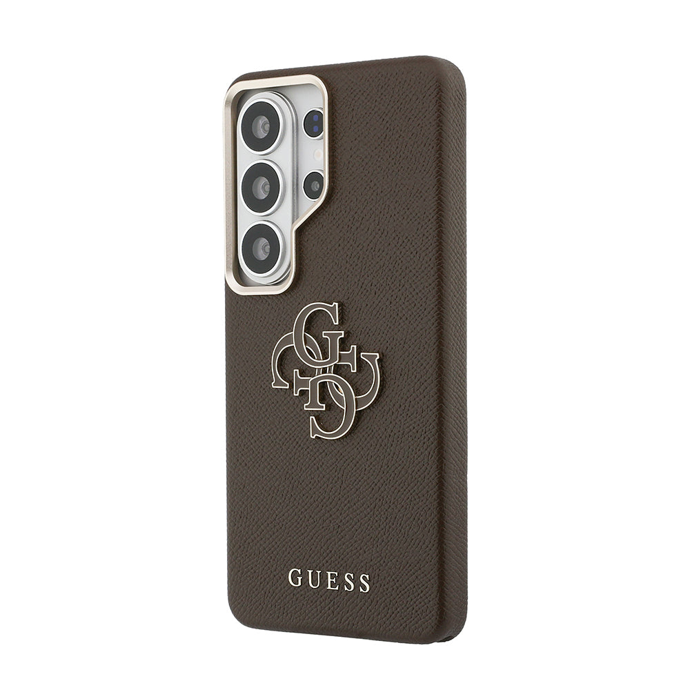 Galaxy S26 Ultra Kılıf Guess Orjinal Lisanslı Grained Yazı ve 4G Büyük Metal Logolu Kapak Kahverengi