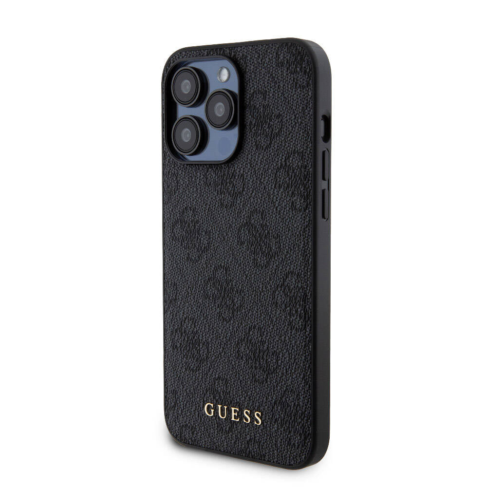 Guess Orjinal Lisanslı Magsafe Şarj Özellikli Yazı Logolu 4G Desenli Siyah Kapak +  Siyah Powerbank 5000mAh 2in1 Set - enzaksesuar