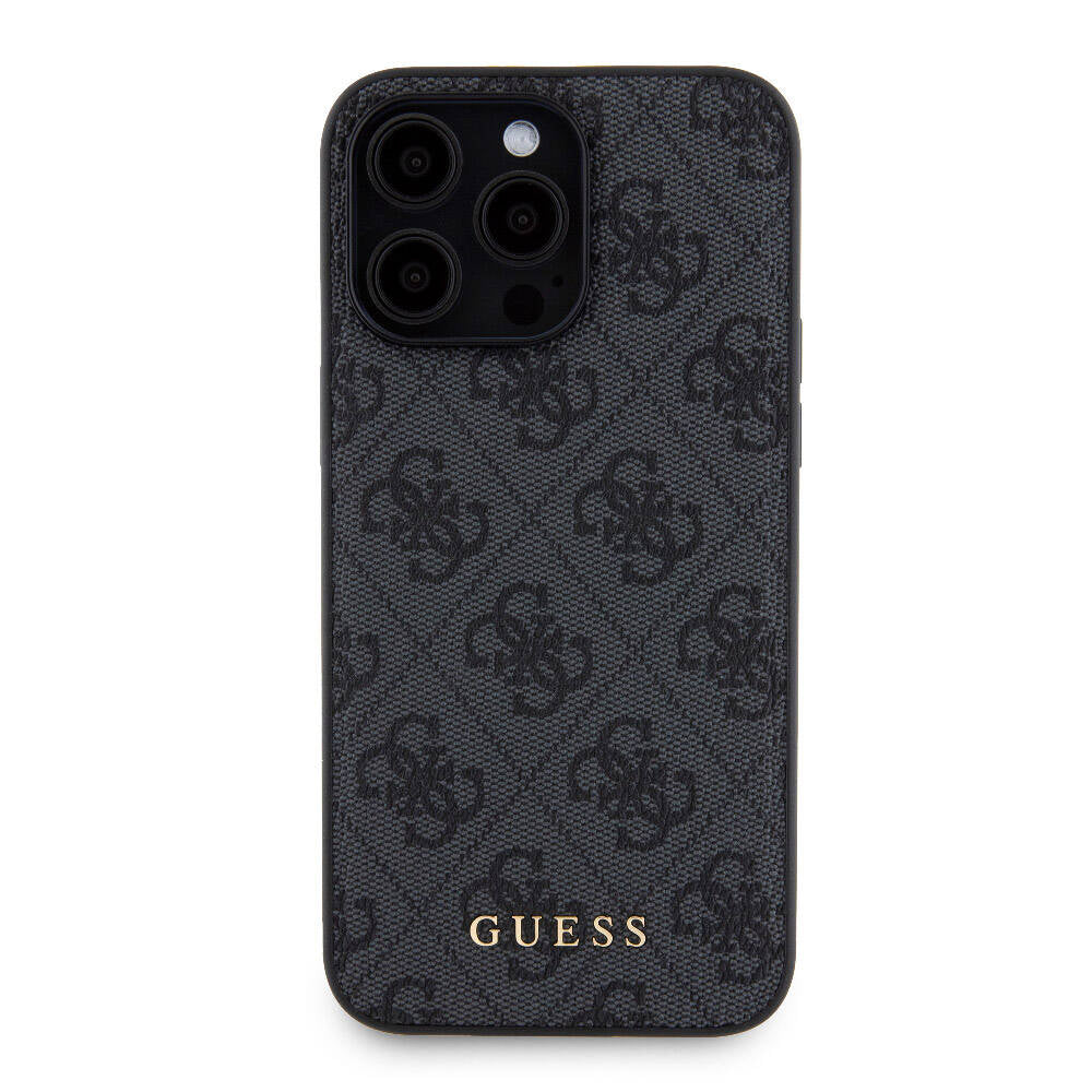 Guess Orjinal Lisanslı Magsafe Şarj Özellikli Yazı Logolu 4G Desenli Siyah Kapak +  Siyah Powerbank 5000mAh 2in1 Set - enzaksesuar