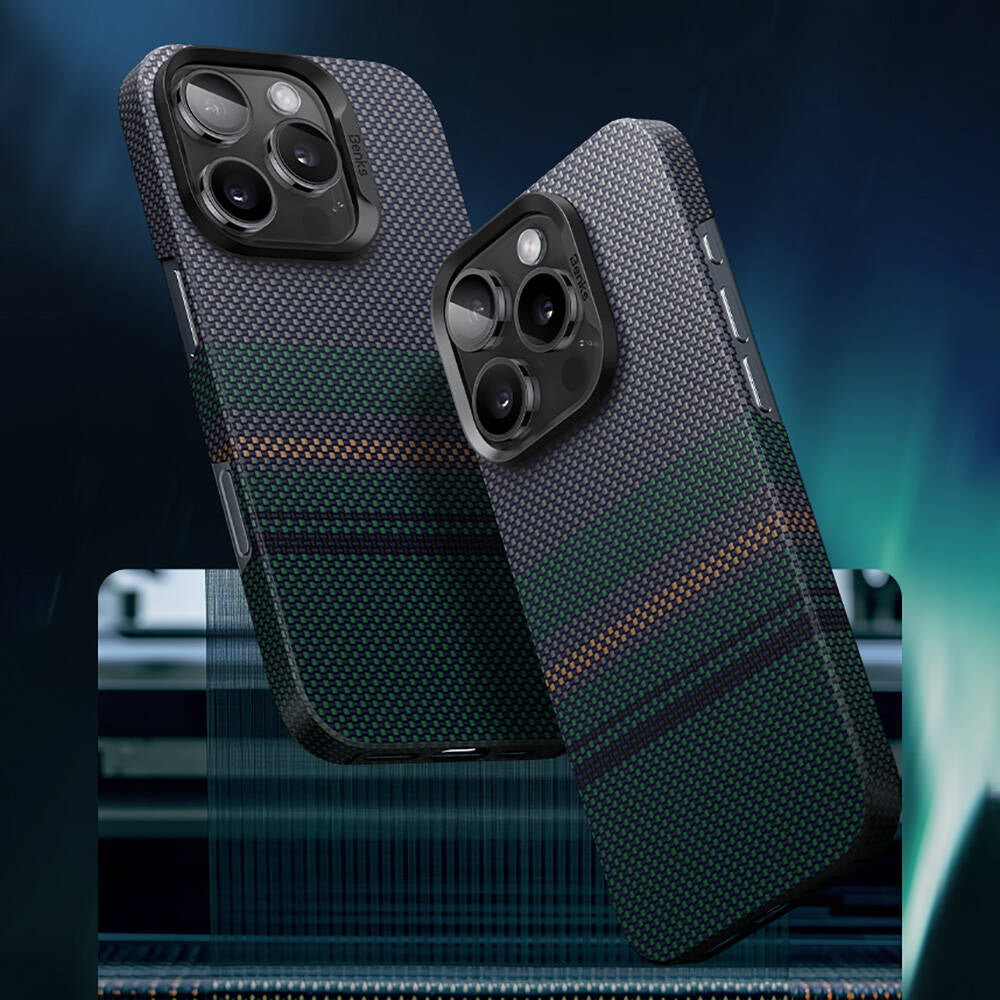 BENKS iPhone 16 Pro  Magsafe Şarj Özellikli Karbon Fiber Tasarımlı Aurora ArmorAir Kevlar Kılıf
