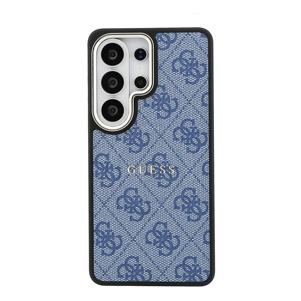 Galaxy S26 Ultra Kılıf Guess Orjinal Lisanslı M-safe Şarj Özellikli Metal Kamera Çerçeveli PU Deri 4G Desenli Yazı Logolu Kapak Mavi
