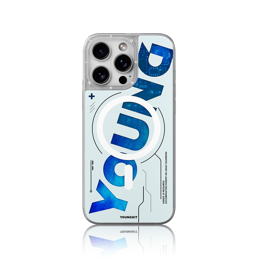 YOUNGKİT iPhone 16 Pro Max Magsafe Şarj Özellikli Airbagli Çift Katmanlı Future Streamer Serisi Mavi Kılıf