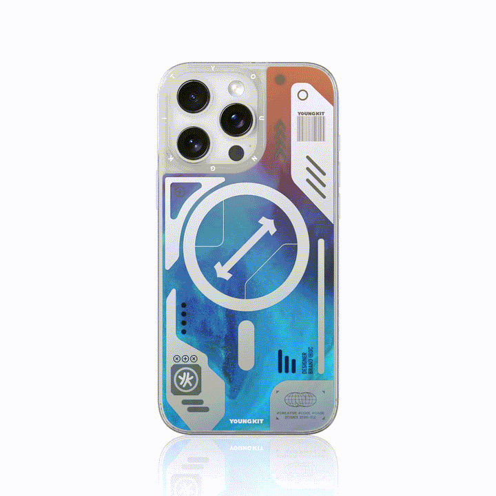 YOUNGKİT iPhone 16 Pro Max Magsafe Şarj Özellikli Parlak Kumlu Sıvılı Tasarımlı Galaxy Fantasy Serisi Mavi Kılıf